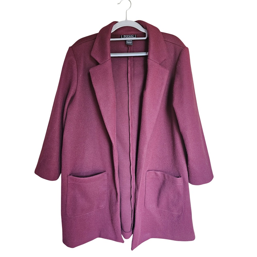 NYCC New York Clothing Co Blazer Women XL Burgundy Open Front Longline Coat Soft
